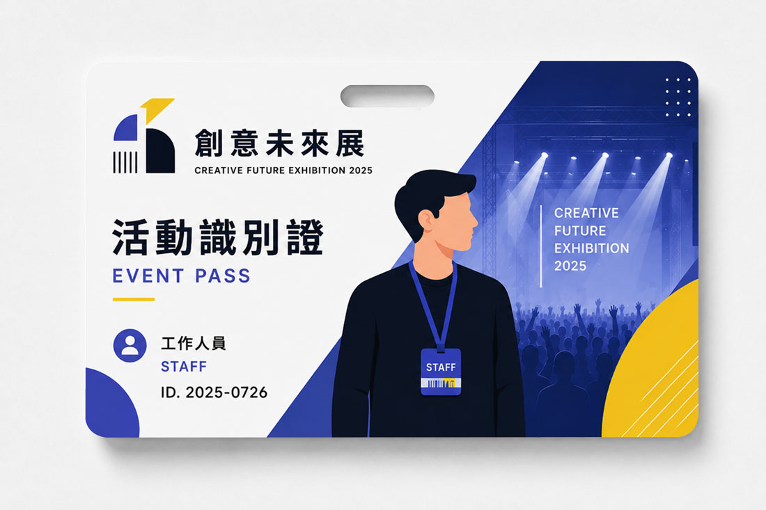 展覽活動識別證印刷設計,包含工作人員與展覽主視覺