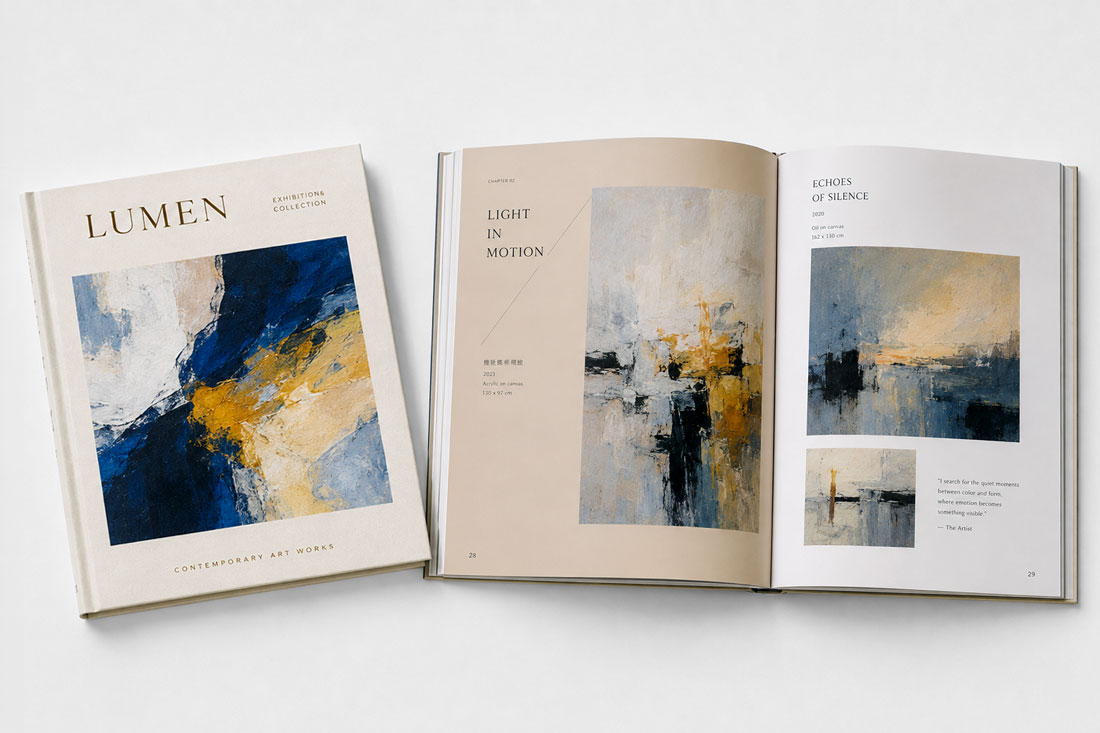 精裝藝術畫冊印刷成品,適合藝術作品、插畫、展覽圖錄與作品收藏