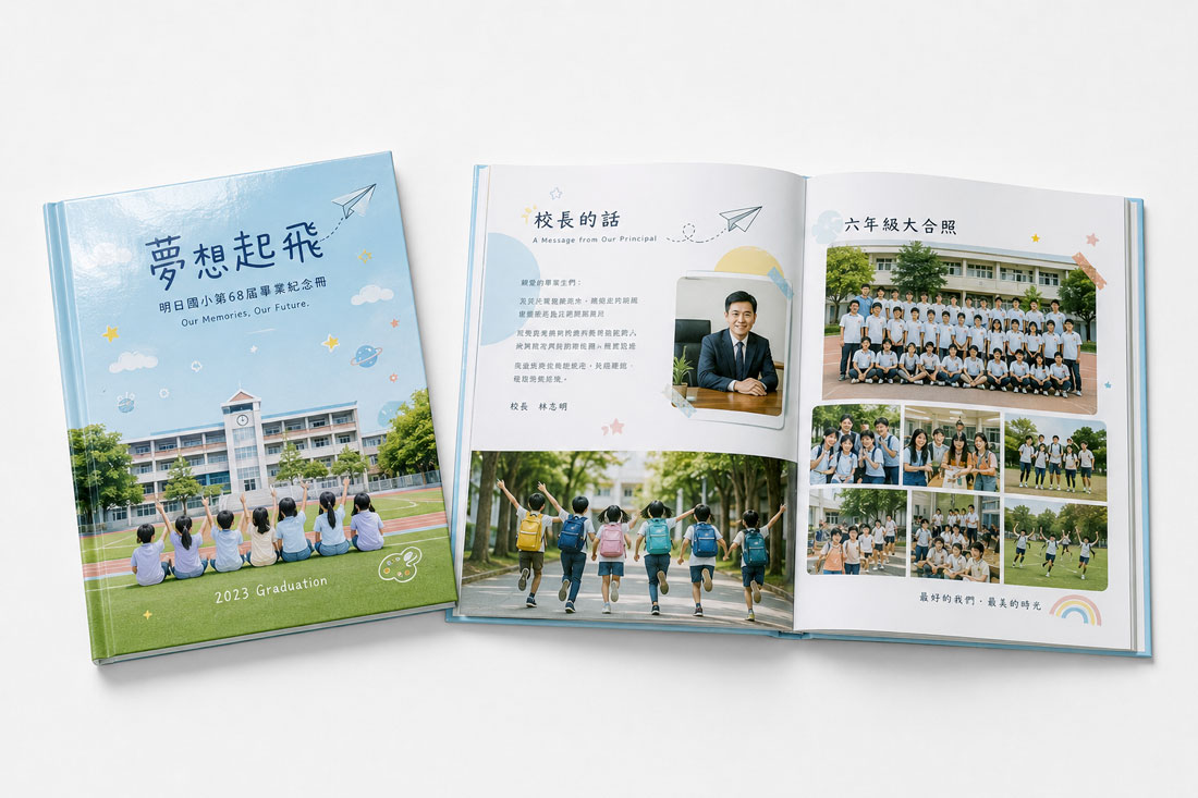 精裝紀念冊印刷成品,適合畢業紀念冊、週年紀念與活動照片書少量製作
